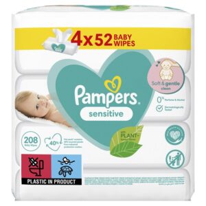 PAMPERS Sensitive, törlőkendő, 4x52 db